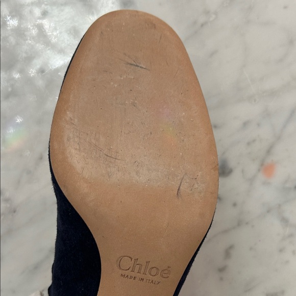 NWT Chloe Blue Suede Lauren Scallop Trim Block Heel Pumps Size 37 - Picture 10 of 12